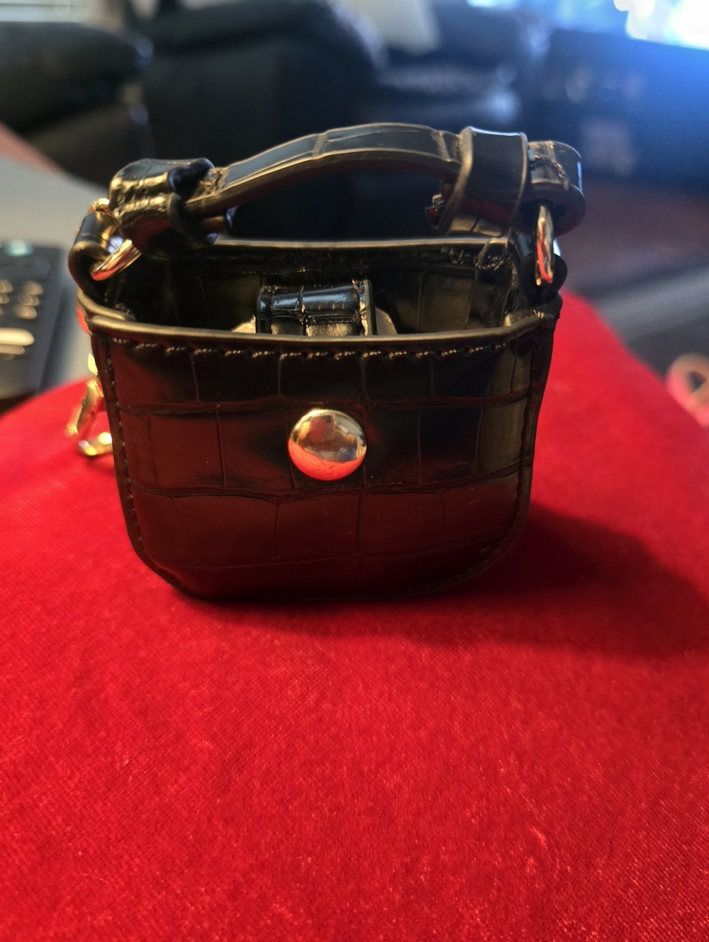 Small Black Croc-Embossed Mini Handbag Keychain